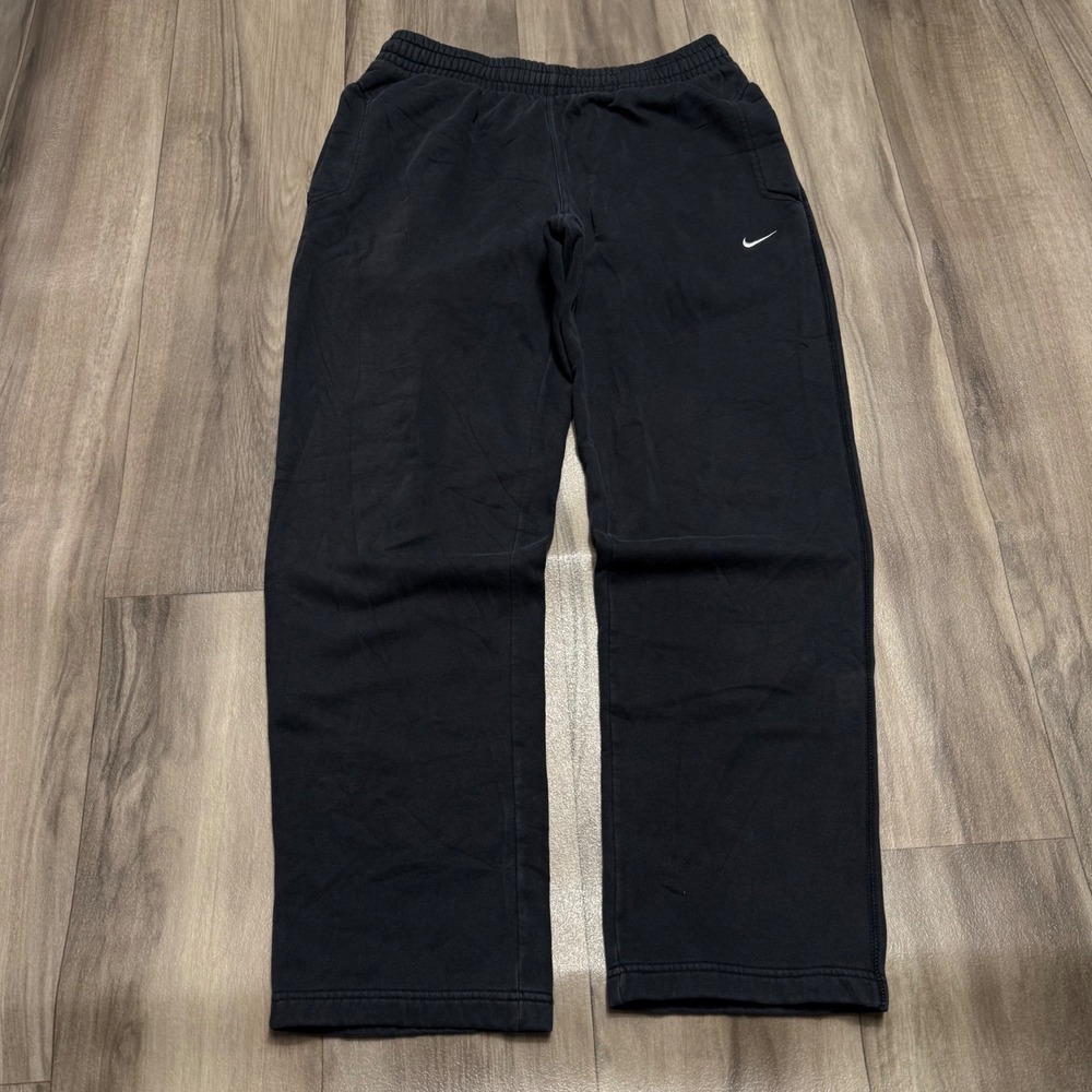 Nike Mens Black Fleece Open Hem Sweatpants Straight Leg Swoosh Logo Size M 1320
